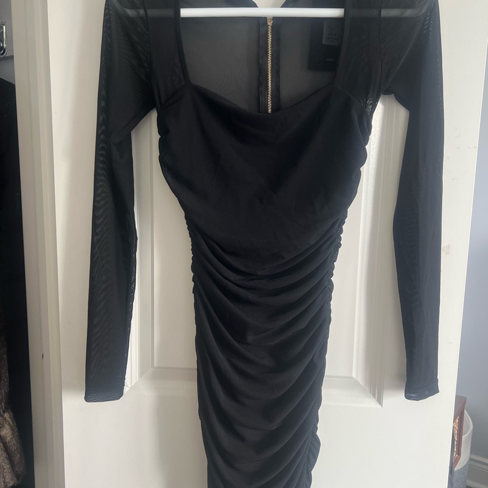 Fashion Nova Black Ruched Long Sleeve Bodycon Dress BRAND NEW